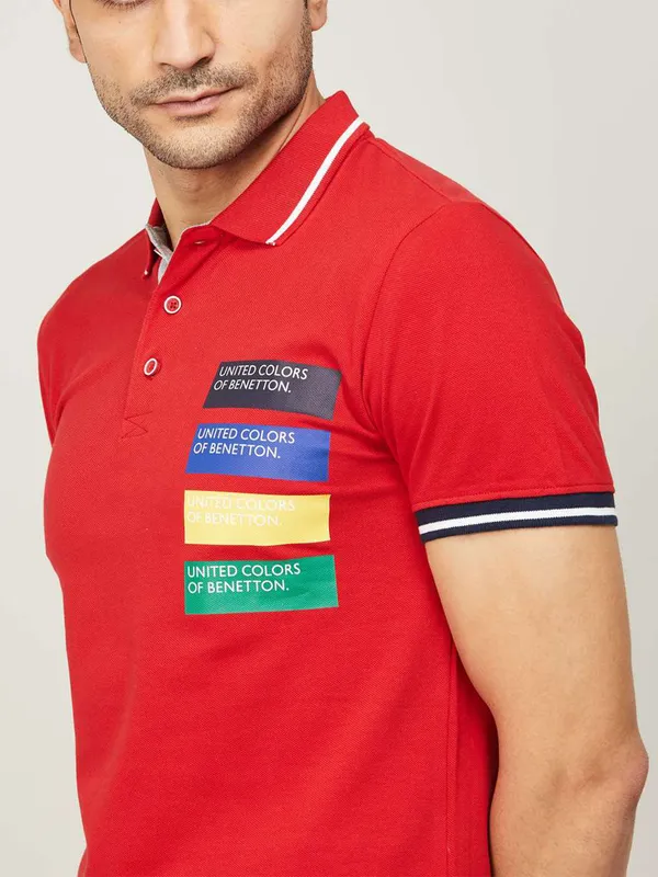 UCB red cotton slim fit t shirt for men