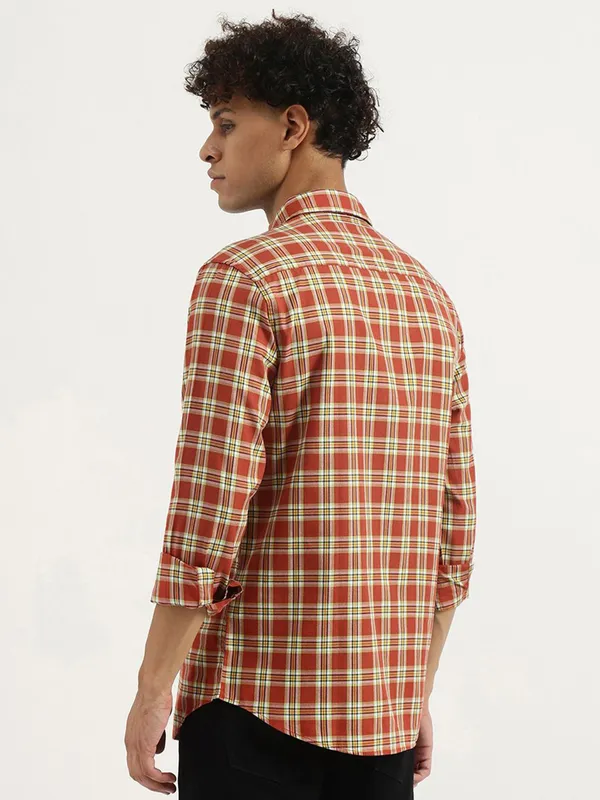 UCB rust orange cotton casual flannel shirt for men