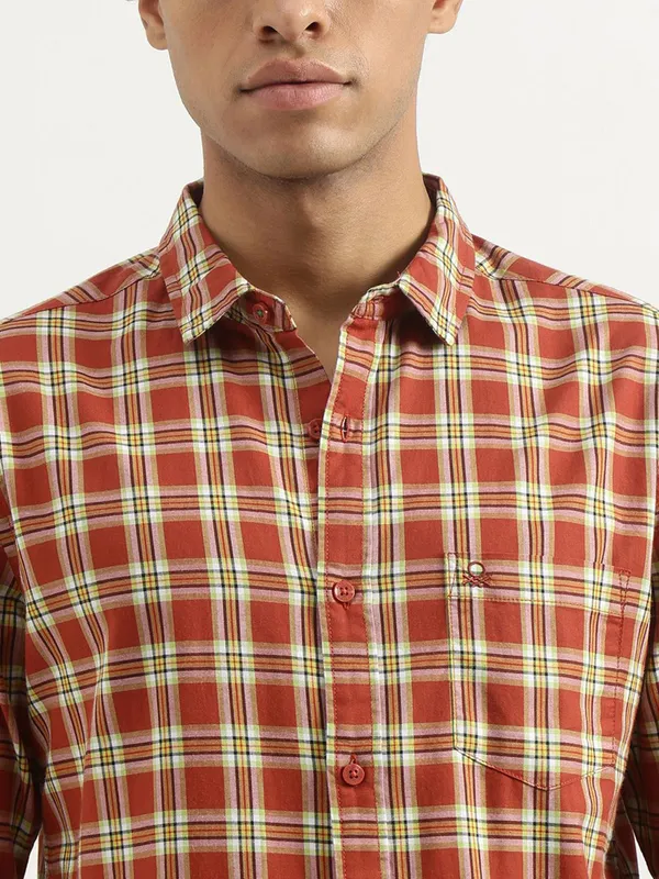 UCB rust orange cotton casual flannel shirt for men
