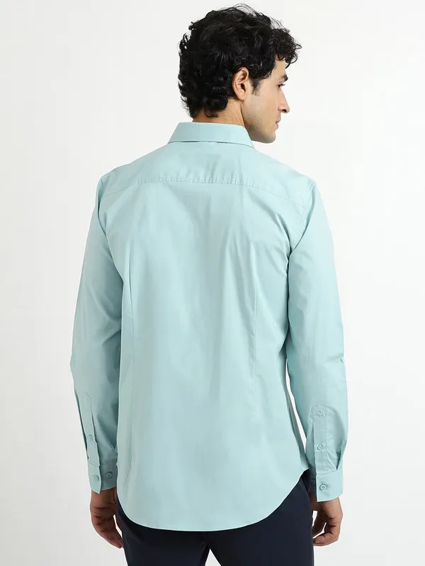 UCB sky blue plain slim fit shirt
