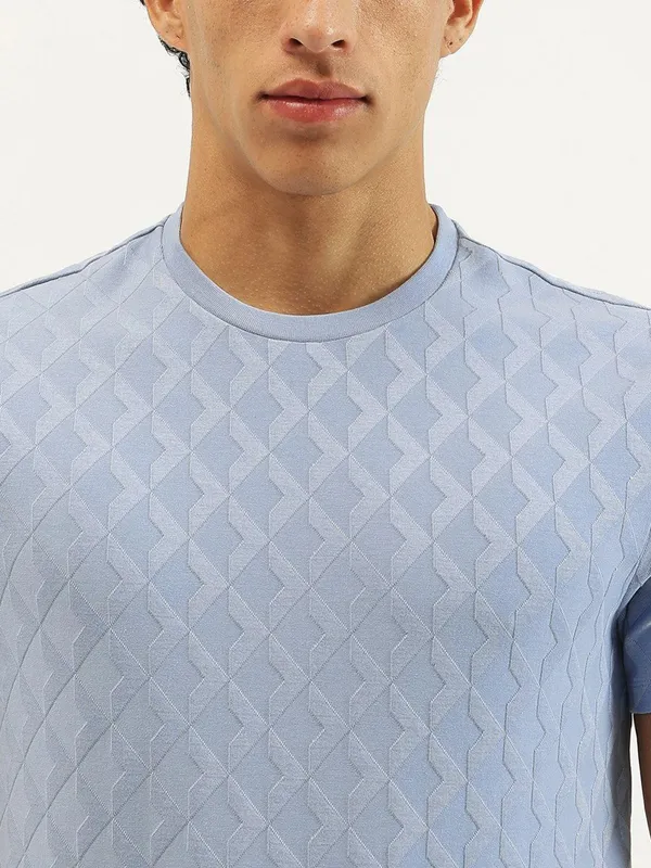 UCB sky blue textured round neck t-shirt
