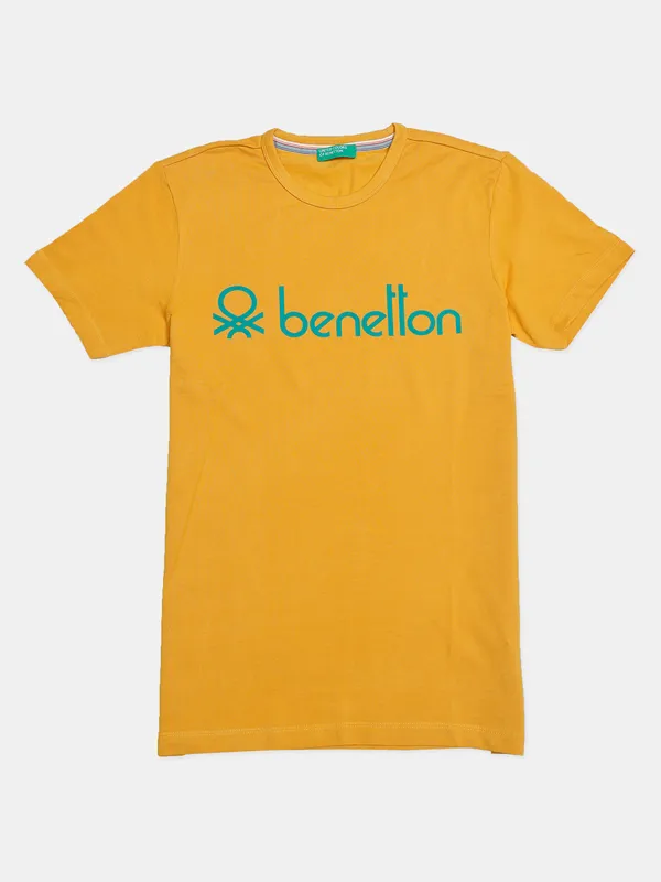 UCB slim fit printed t shirt in mustard yellow