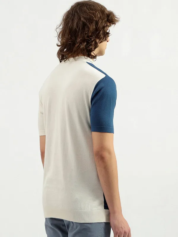 UCB stripe off-white cotton polo neck t-shirt
