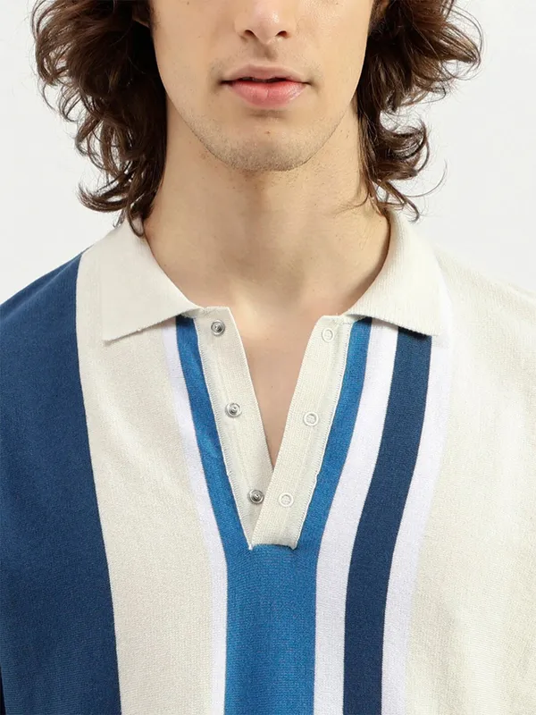 UCB stripe off-white cotton polo neck t-shirt
