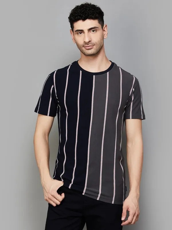 UCB stripe pattern black cotton slim fit t-shirt