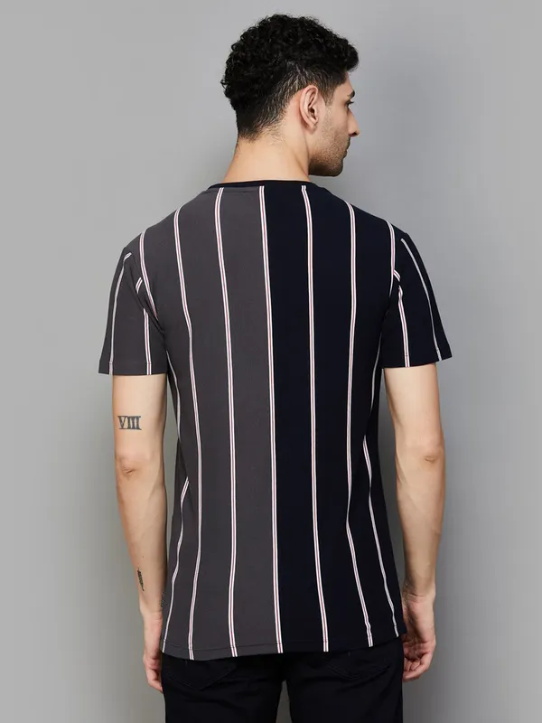 UCB stripe pattern black cotton slim fit t-shirt