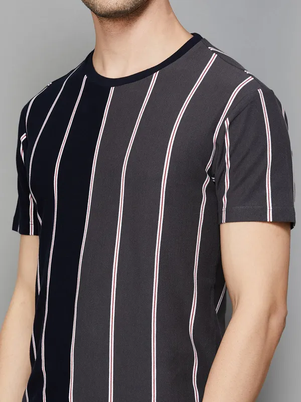 UCB stripe pattern black cotton slim fit t-shirt