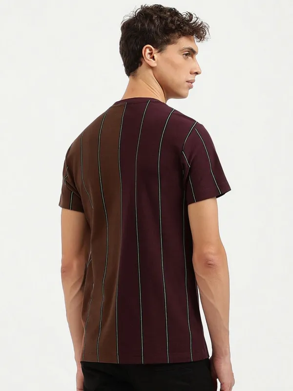 UCB stripe pattern brown cotton slim fit t-shirt