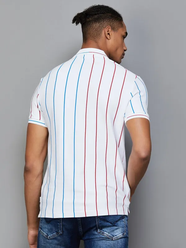 UCB stripe pattern white cotton slim fit t-shirt