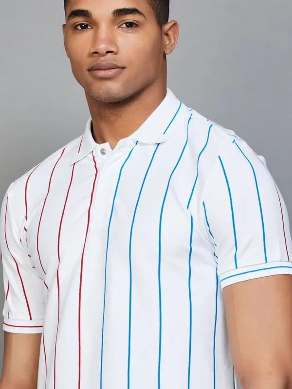 UCB stripe pattern white cotton slim fit t-shirt