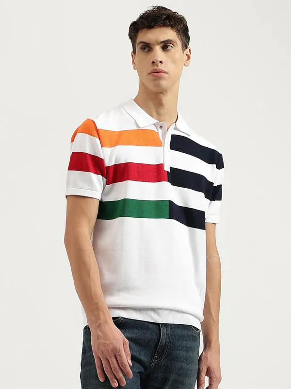 UCB stripe pattern white t-shirt in cotton fabric