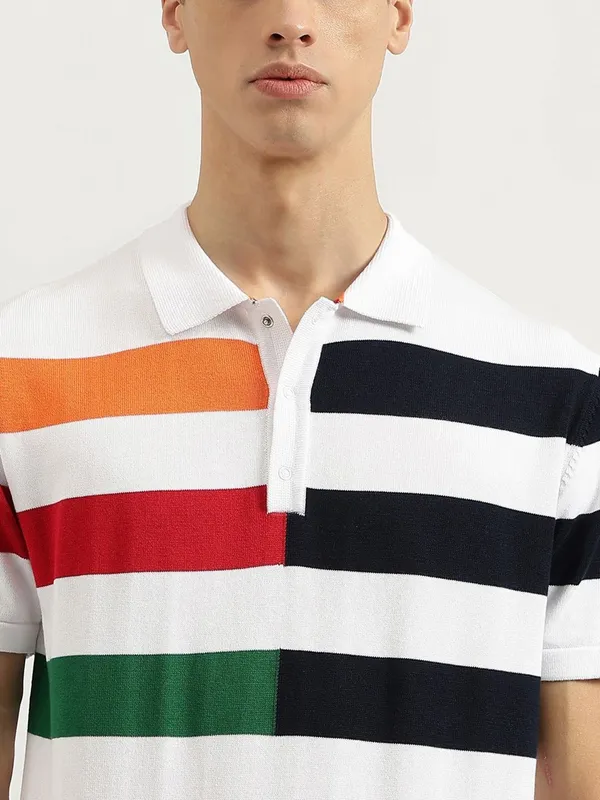 UCB stripe pattern white t-shirt in cotton fabric