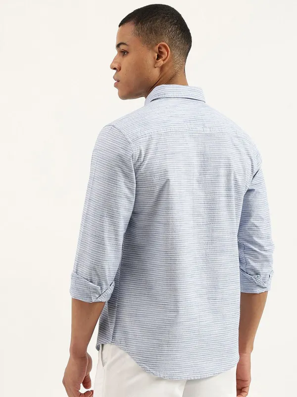 UCB stripe sky blue cotton shirt with cutaway collar