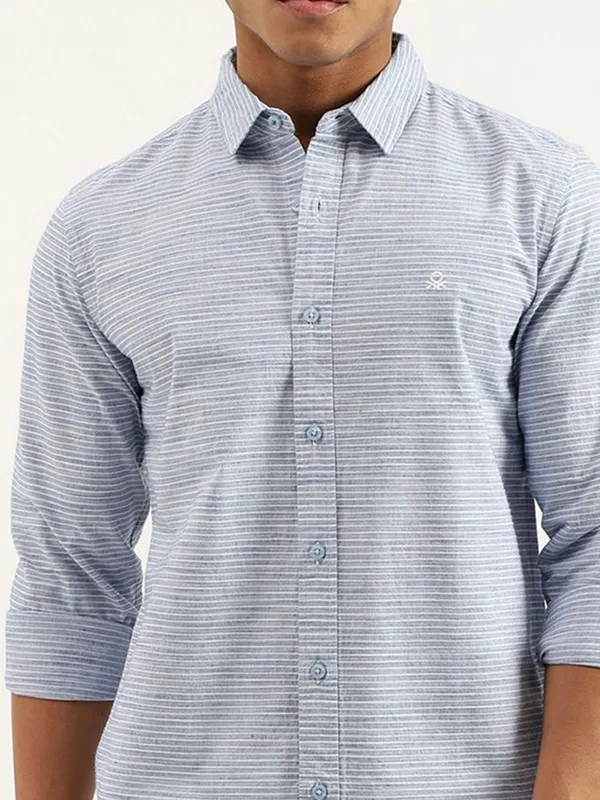 UCB stripe sky blue cotton shirt with cutaway collar