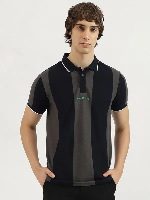 UCB striped black and grey cotton t-shirt for men