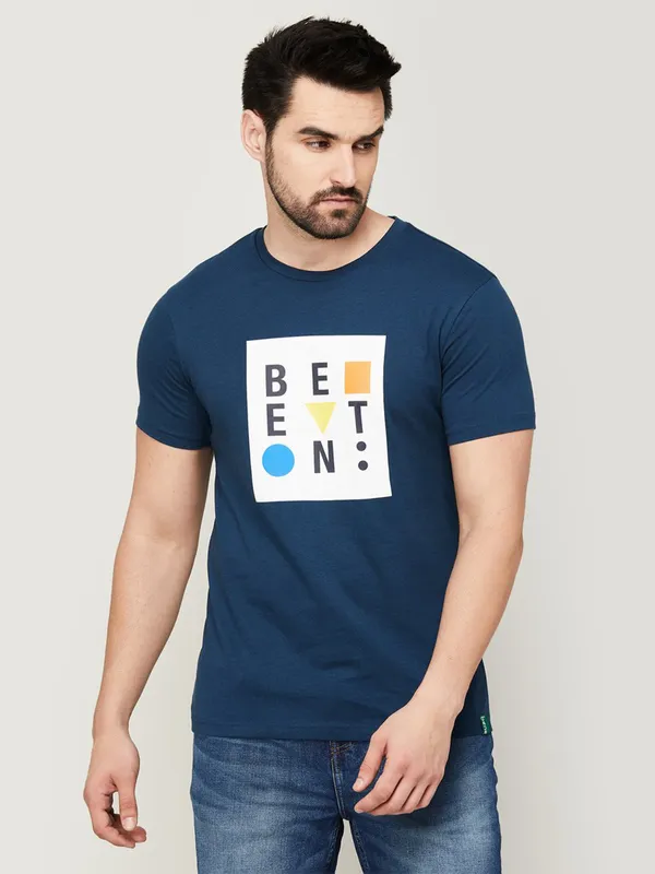 UCB teal blue cotton printed t shirt