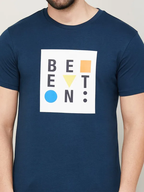 UCB teal blue cotton printed t shirt
