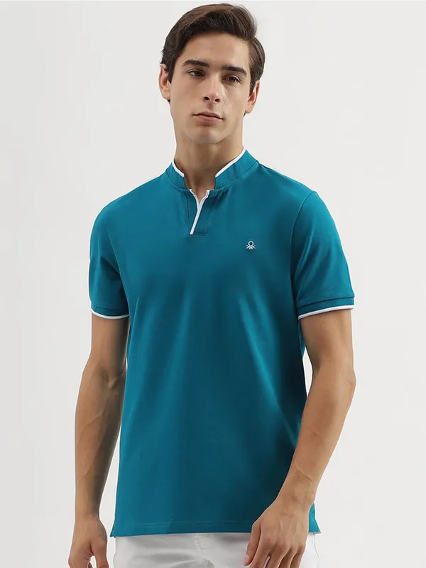 UCB turquoise blue plain slim fit t shirt