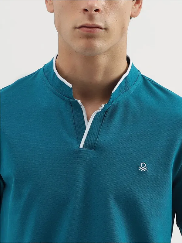 UCB turquoise blue plain slim fit t shirt