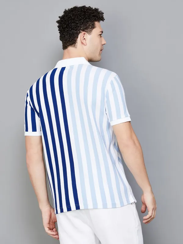 UCB white and blue stripe polo t-shirt