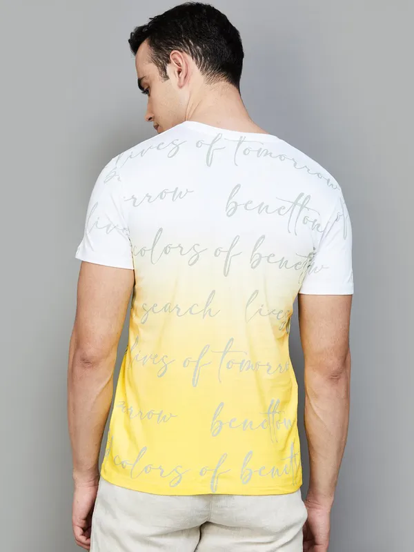 UCB white and yellow shaded printed t-shirt