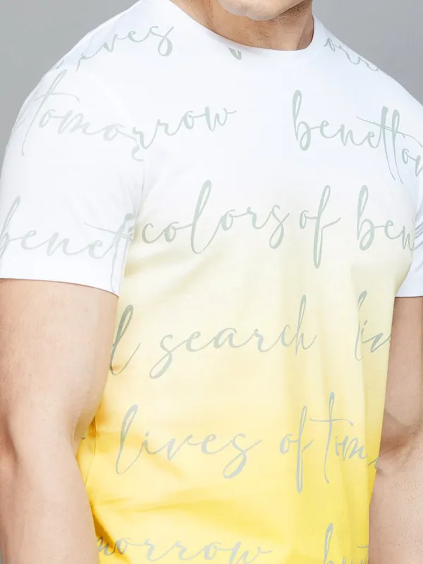 UCB white and yellow shaded printed t-shirt
