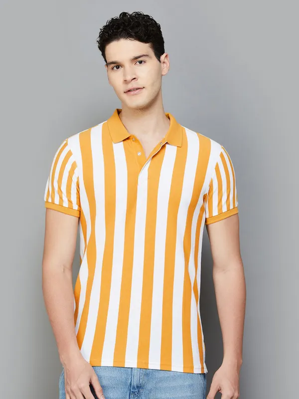 UCB white and yellow stripe cotton t-shirt for men