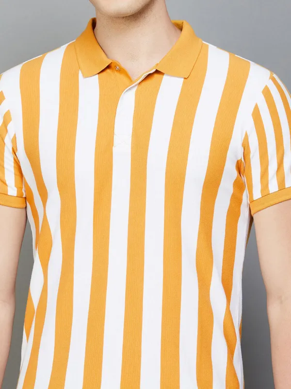 UCB white and yellow stripe cotton t-shirt for men