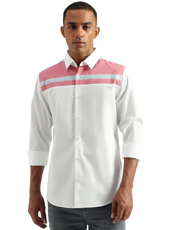 UCB white color block cotton shirt