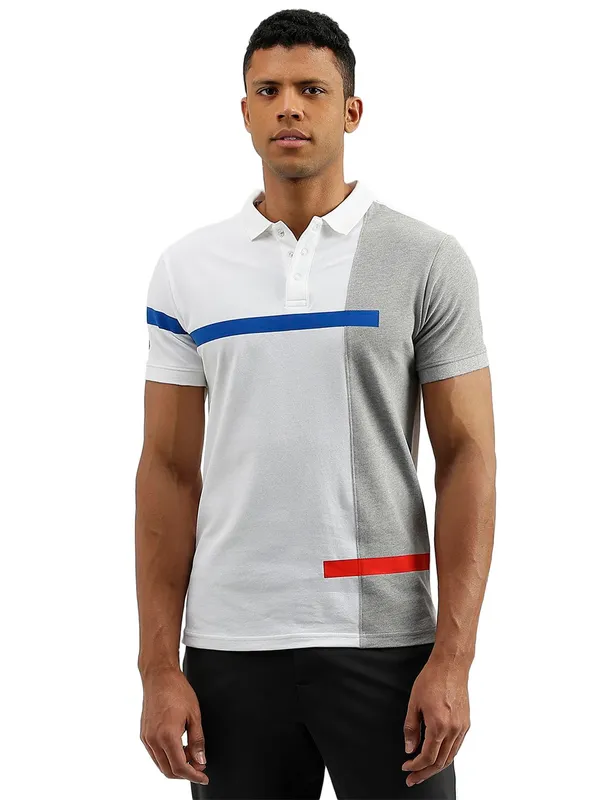 UCB white color block slim fit t shirt