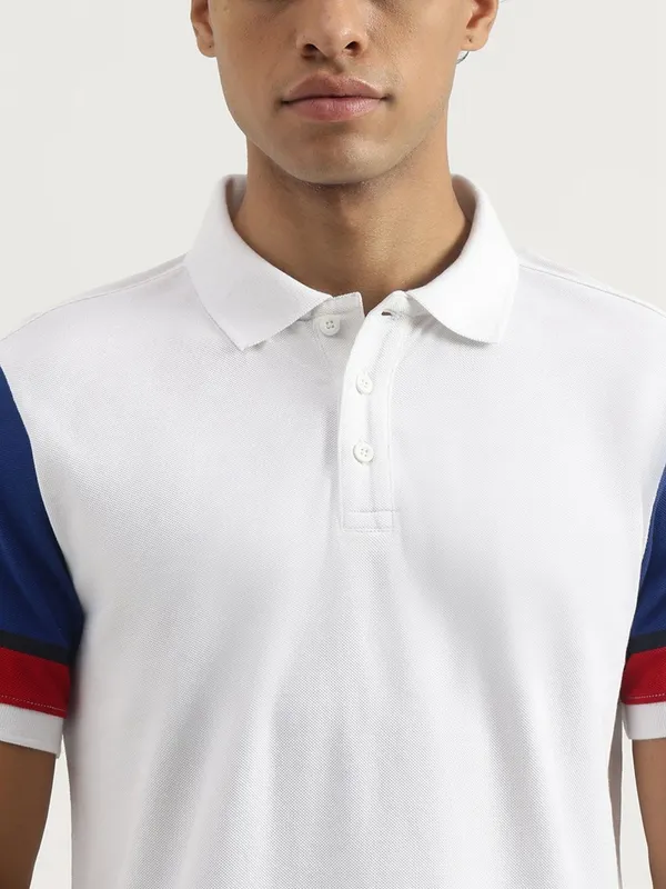 UCB white cotton polo neck t-shirt