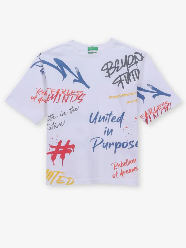 UCB white cotton t-shirt in printed