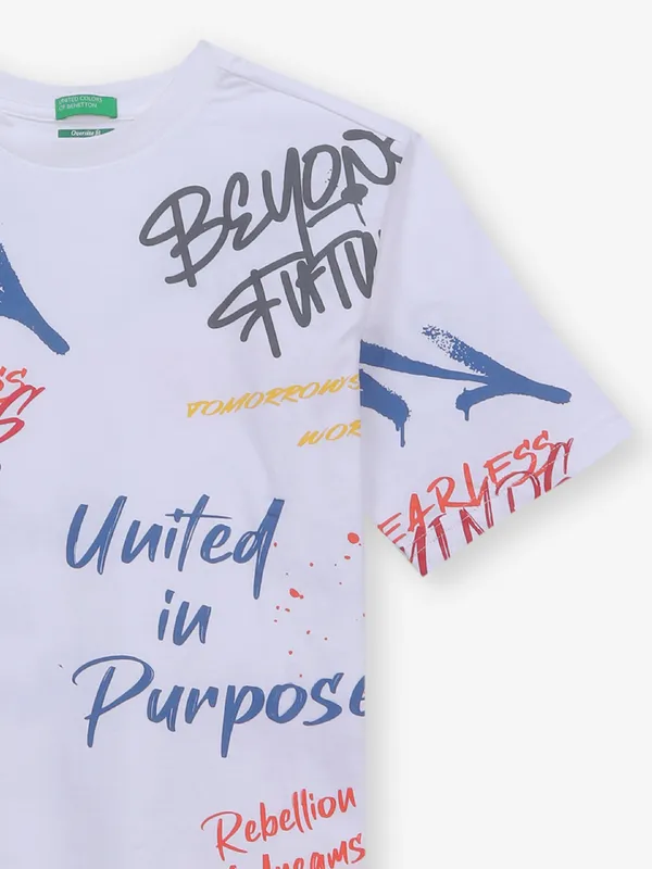 UCB white cotton t-shirt in printed