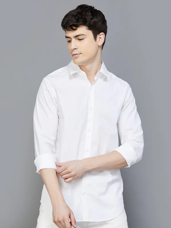 UCB white plain cotton shirt for casual