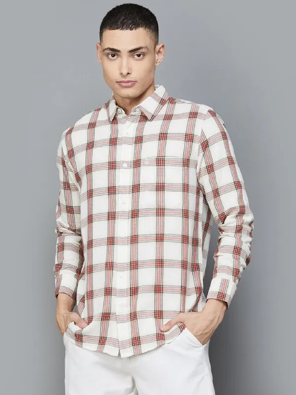 UCB white slim fit checks shirt