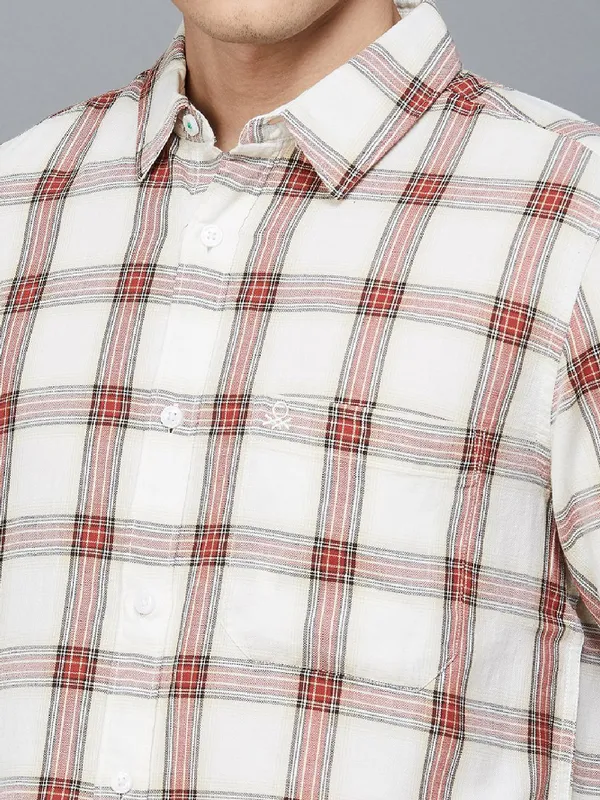 UCB white slim fit checks shirt