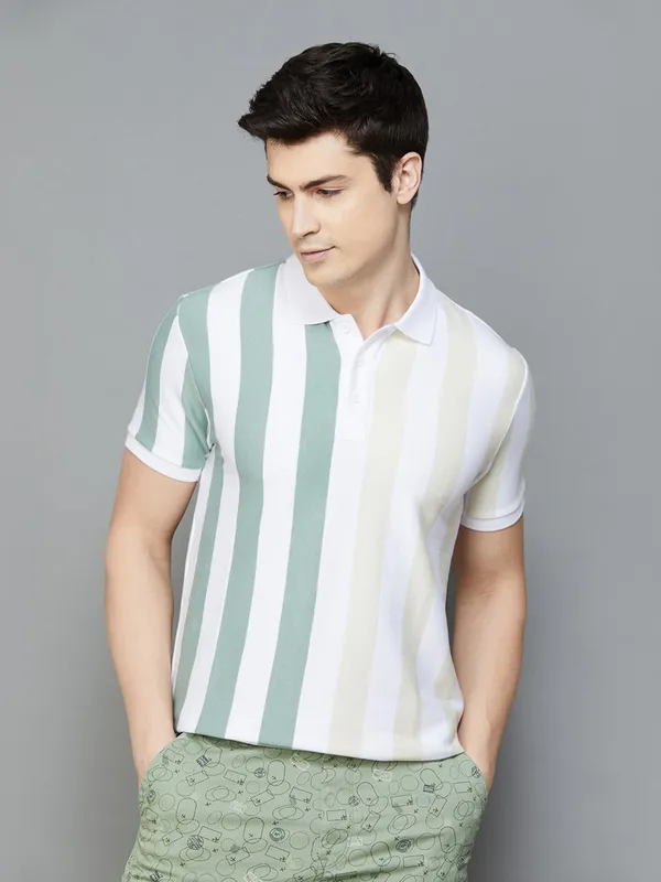 UCB white stripe polo t shirt