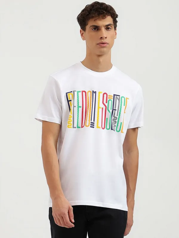 UCB white t-shirt in cotton fabric and printed pattern