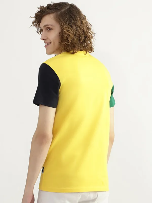UCB yellow casual printed t shirt in cotton