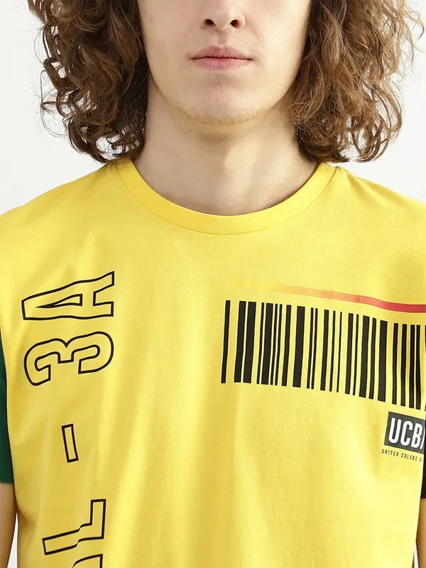 UCB yellow casual printed t shirt in cotton