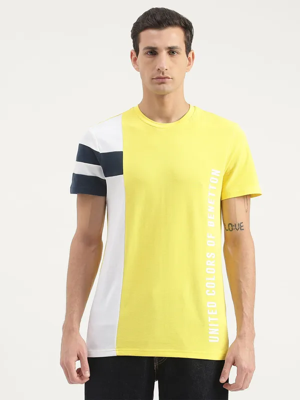 UCB yellow cotton color block t shirt