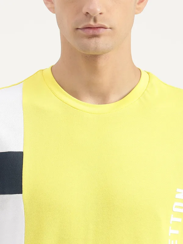 UCB yellow cotton color block t shirt