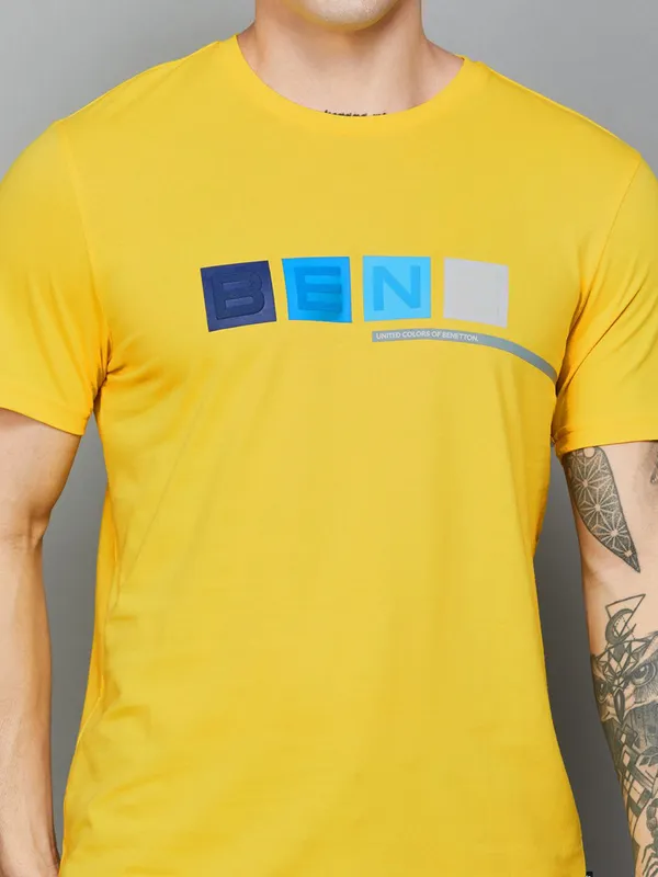 UCB yellow cotton men t-shirt in slim fit