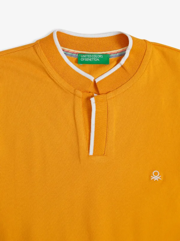 UCB yellow cotton plain regular fit t shirt