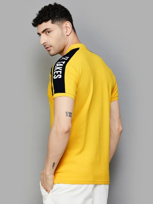 UCB yellow plain cotton t-shirt slim fit
