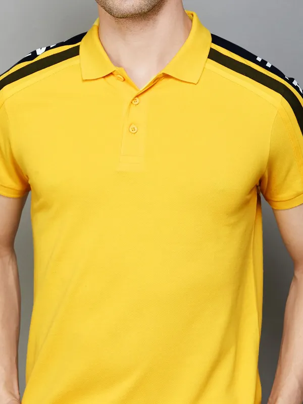 UCB yellow plain cotton t-shirt slim fit