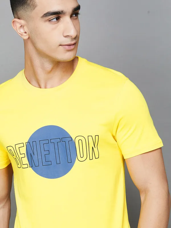 UCB yellow printed casual cotton t-shirt