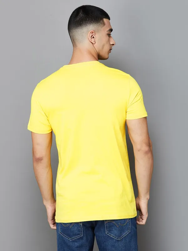 UCB yellow printed casual cotton t-shirt