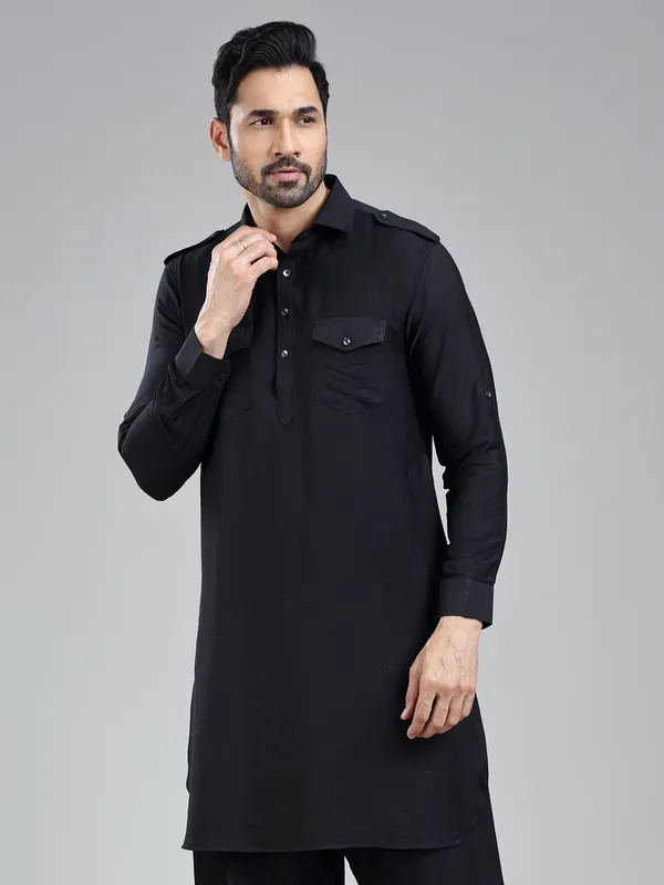 Understated classic black mens pathani kurta