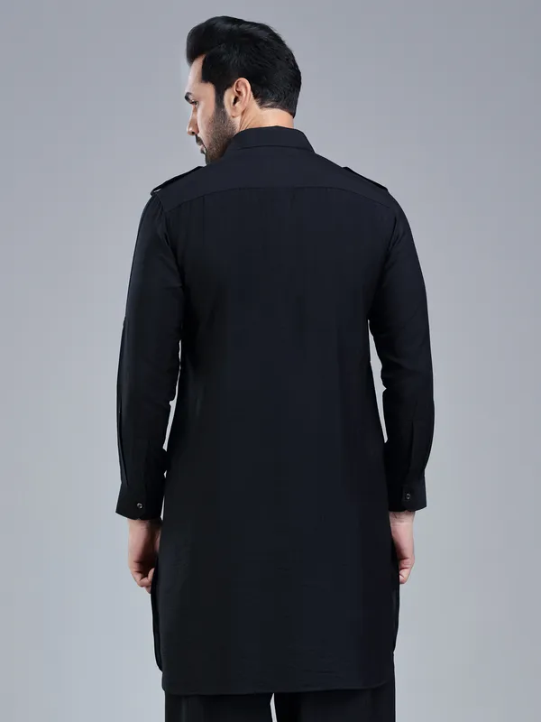 Understated classic black mens pathani kurta